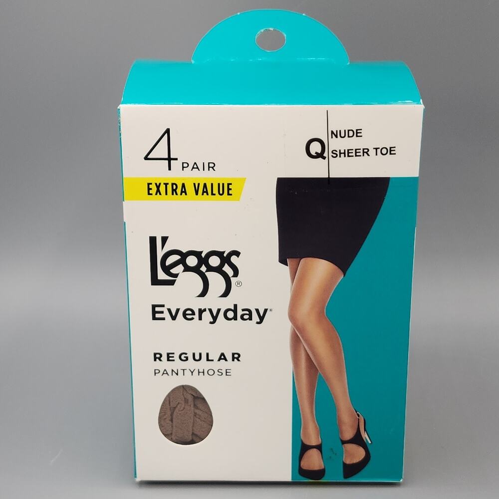 L'eggs Everyday Regular Pantyhose, Nude, Size Queen, 4 Pair box, NIP Nylons Legs